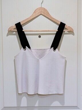 GUC Zara XS Black and White Flowy Crop Top with Metal Grommets